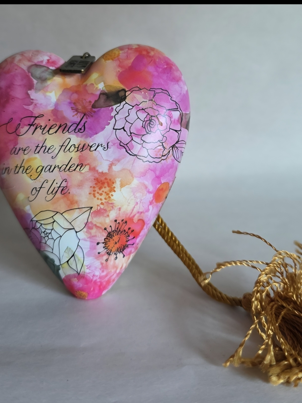 Floral Heart Keepsake with Pink Watercolor Blooms